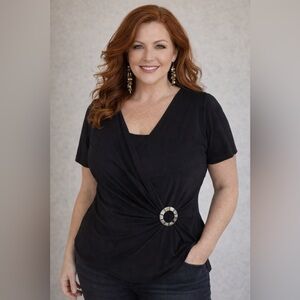 Rachel Elegant Black Top with Stylish Ring Detail, size 3X, but runs small.